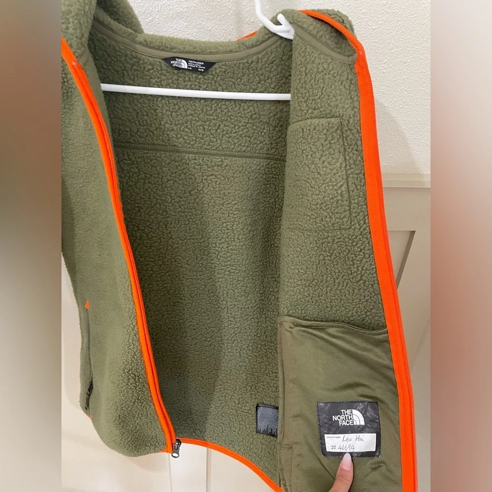 The North Face Olive and Orange Youth Fleece Zip Up Jacket Coat